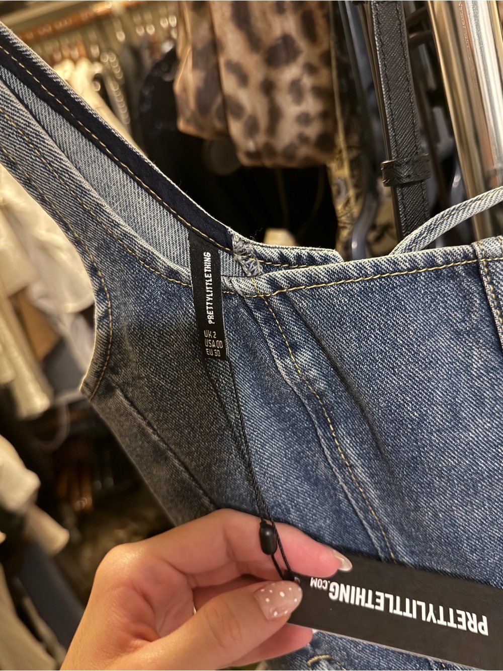 PrettyLittleThing Washed Blue Denim Corset crop top - Picture 7 of 8